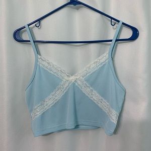 blue lace cropped tank top